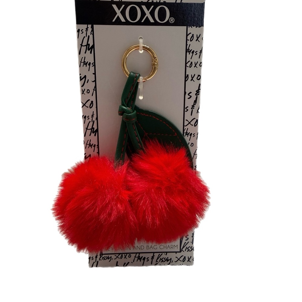 XOXO Fluffy Red Pom Pom Cherries Bag Charm and Keychain 🍒 NWT - Picture 2 of 4